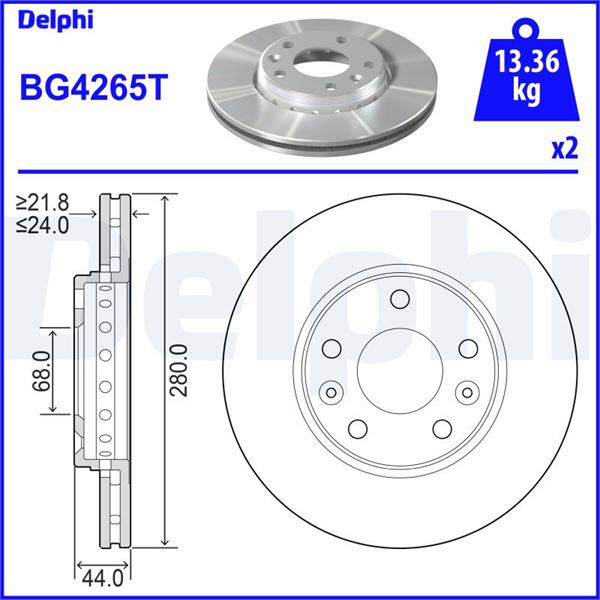 DELPHI BG4265T Fren Diski On (5d 280mm) Fluence 12- Megane 08- Absli